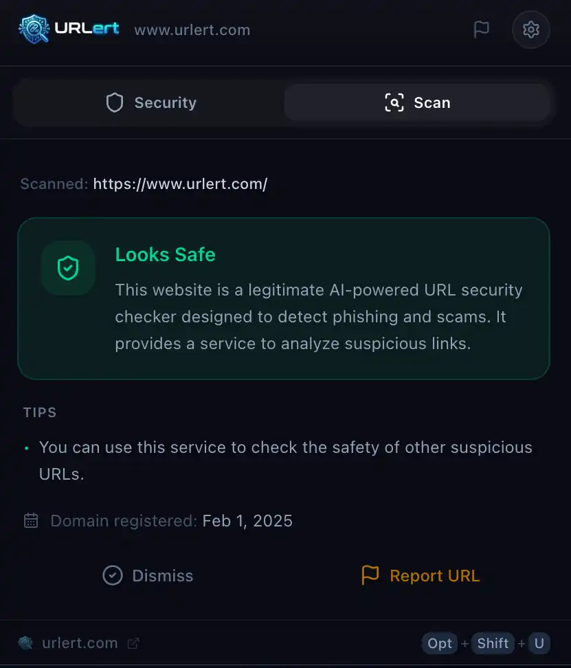 URLert Guard Scan Tab