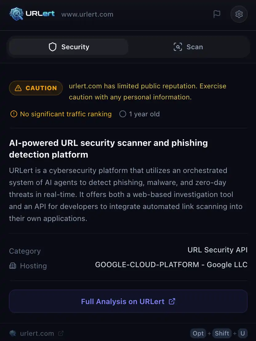 URLert Guard Security Tab
