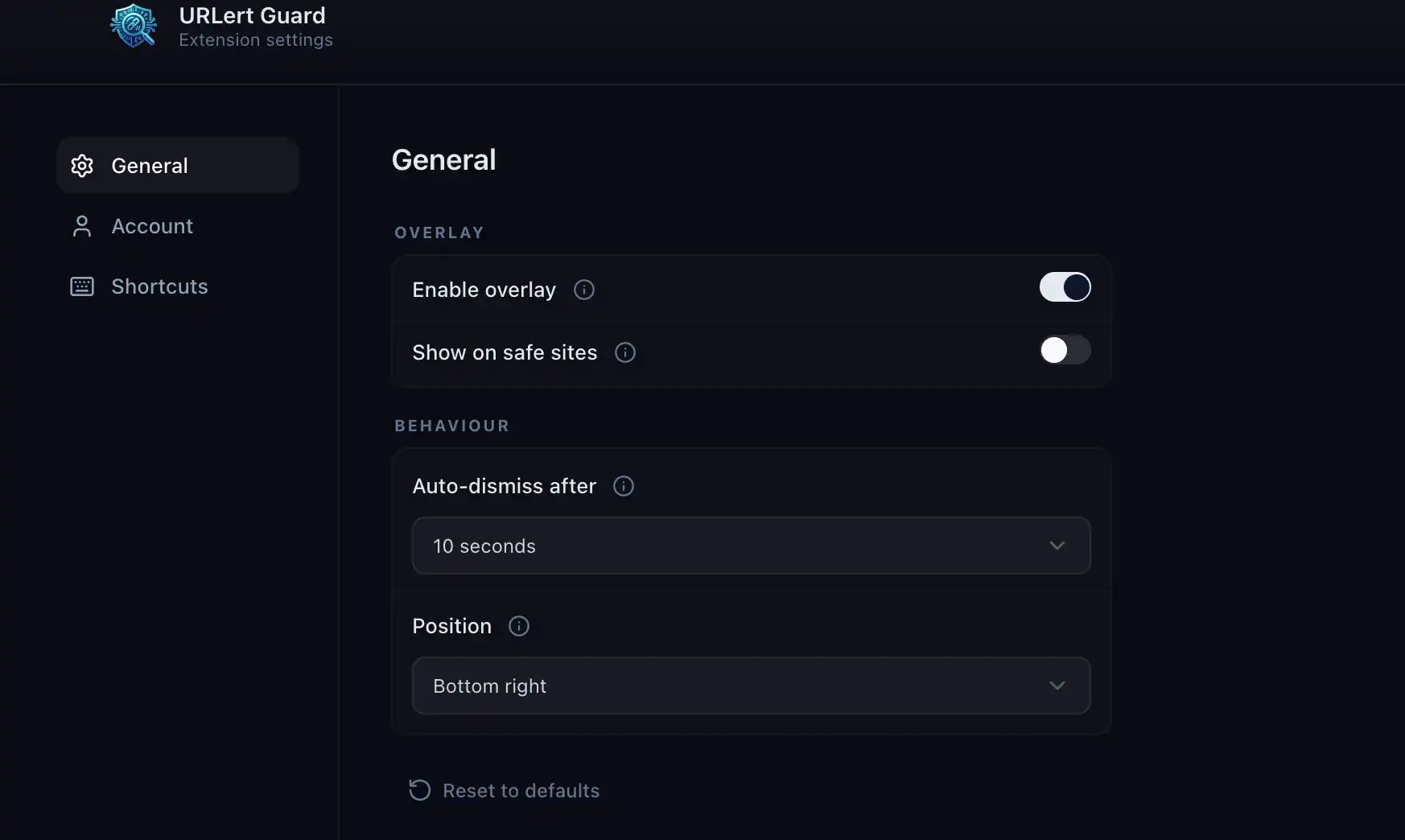 URLert Guard Settings